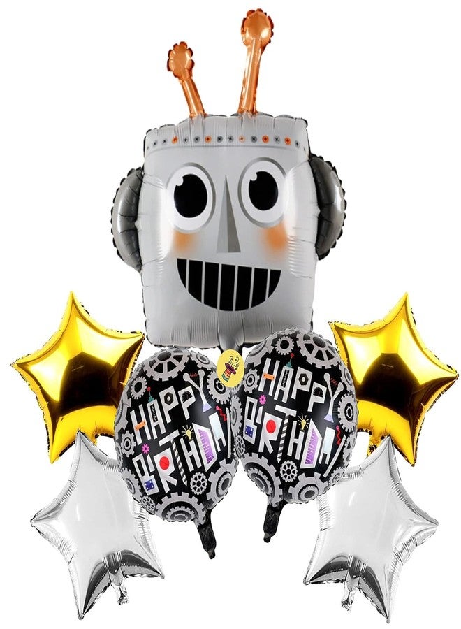 Jagmag® Robot Shape Happy Birthday Foil Balloons Set - 7pcs for Sci-fi Future inspired Tech Theme Party Decorations | Perfect for Robot-Themed Birthdays and Celebrations! - Image 2